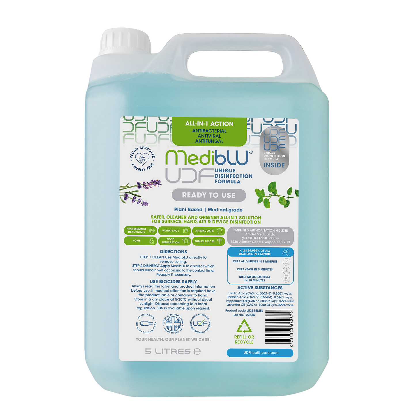 Antibacterial & Antiviral Hand & Surface Disinfectant 5L